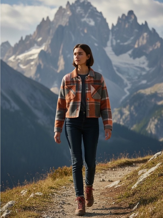 Ashley By 26 International Jackets & Blazers - Ashley By 26 International Plaid Button-Front Shacket in Rust, Gray & Cream